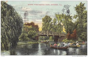 Boating, Bridge, Scene Washington Park, Chicago, Illinois, 1900-1910s