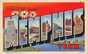 Greetings from Memphis Tennessee Large Letter 1948 linen postcard