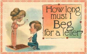 Artist Impression Man begging woman to write! 1913 Postcard 1093