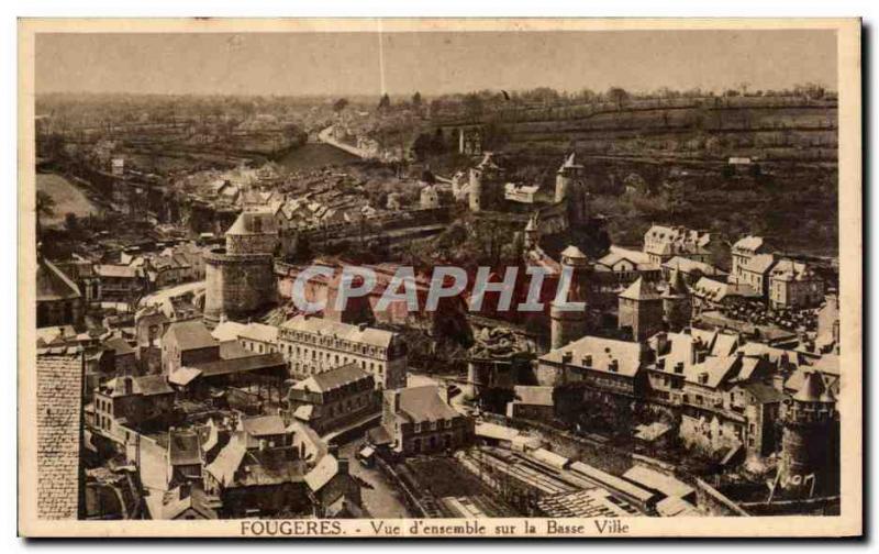 Old Postcard Fougeres View D together on Lower Town