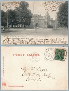 LOCK HAVEN PA STATE NORMAL SCHOOL 1907 UNDIVIDED ANTIQUE POSTCARD w/ CORK CANCEL