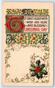 ARTS & CRAFTS STYLE  CHRISTMAS Greeting   c1910s TO GREET AGAIN Postcard