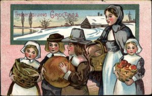 Thanksgiving Pilgrim Mother with Children c1910 Vintage Postcard