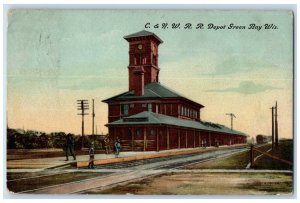 1909 C. & N. W. R. R. Depot Train Station Green Bay Wisconsin WI Posted Postcard 