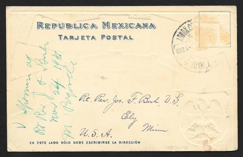 MEXICO Stamps on Postcard Embossed Shield Used c1905