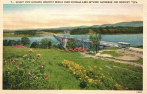 Vintage Postcard Sunset Highway Bridge Over Douglas Lake Dandridge & Newport TN