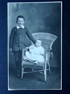 Studio Portrait of YOUNG BOY & BABY c1908 RPPC by Glovers of Uttoxeter High St.