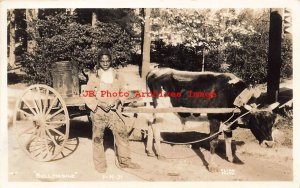 Black Americana, RPPC, Bullmobile, Man with Ox Drawn Cart, Cline No 1-K-31