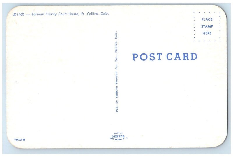 c1960 Exterior View Larimer County Court House Fort Collins Colorado CO Postcard