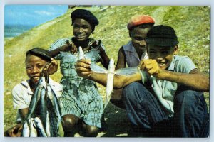 Barbados Postcard Teens with Flying Fish Tent Bay c1950's Vintage Unposted