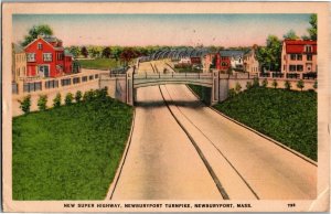 New Super Highway, Newburyport Turnpike, Newburyport MA c1939 Vtg Postcard O30