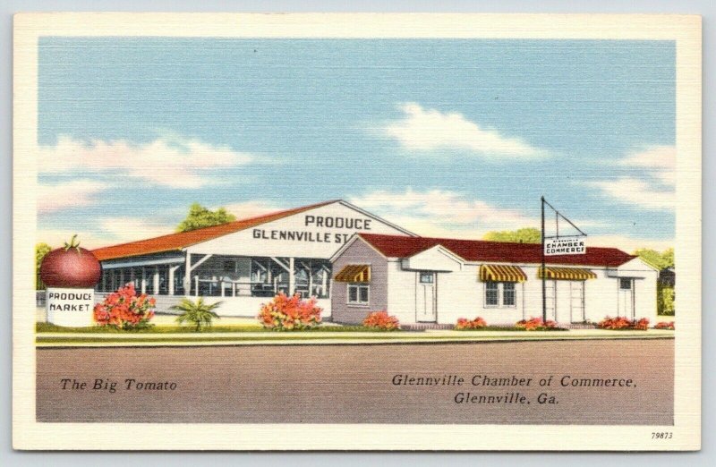 Glennville Georgia~Chamber of Commerce~Big Tomato Produce Market~1940s Linen