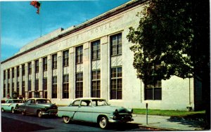 Postcard FL Key West US Post Office & Court House Classic Cars 1950s S41