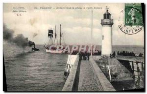 Postcard Old Lighthouse Fecamp Departure for fishing in Newfoundland Boat Sai...