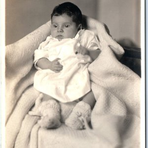 c1930s Niles, MI Cute Calm Baby RPPC Dark Hair Real Photo PC L.C. Vosburg A160
