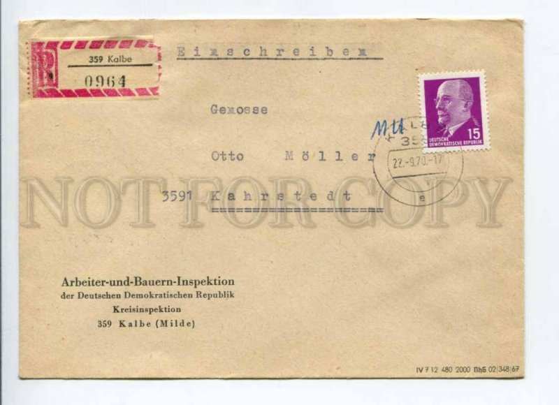 421631 EAST GERMANY GDR 1970 year registered Kalbe real posted COVER