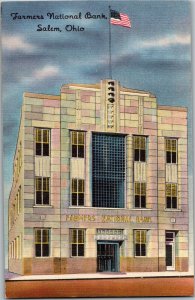 Farmers National Bank Salem OH Vintage Linen Postcard N31