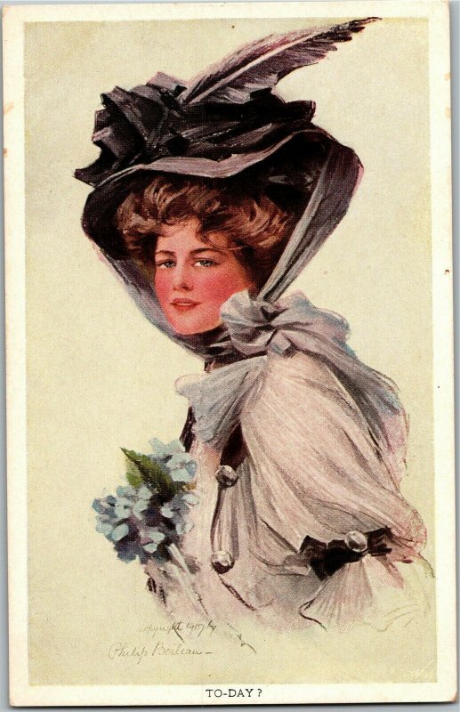 Beautiful Lady in Big Hat To-Day? Artist Philip Boileau Vintage Postcard A04