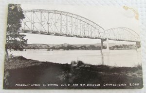 RPPC MISSOURI RIVER RAILWAY BRIDGE CHAMBERLAIN S.D. ANTIQUE REAL PHOTO POSTCARD