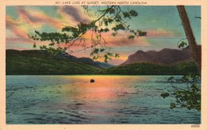 Vintage Postcard 1920's View of Lake Lure at Sunset Western North Carolina NC