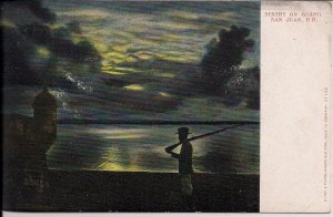 San Juan PR Puerto Rico pre 1907 US Soldier on Sentry Duty, Fort, Castillo