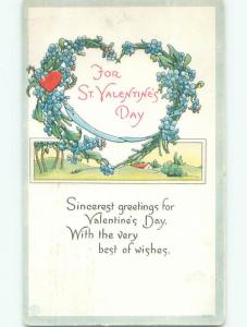 Pre-Linen VALENTINE MESSAGE IN THE HEART MADE OF FORGET-ME-NOT FLOWERS J0573