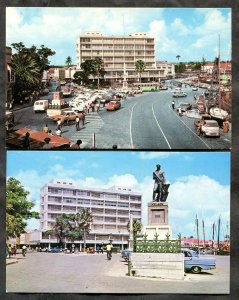 h5188 - BARBADOS 1970s Lot of (2) Postcards. Bridgetown Views. Cars