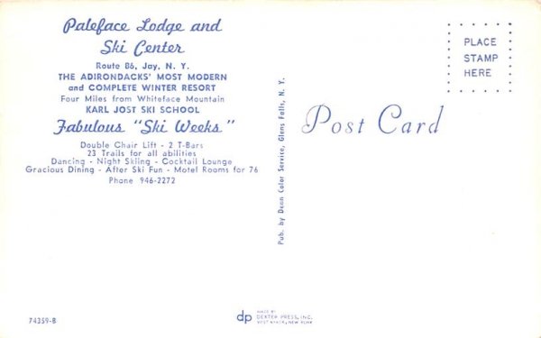 Paleface Lodge & Ski Center Jay, New York Postcard