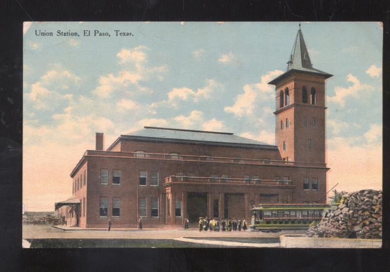 EL PASO TEXAS RAILROAD DEPOT TRAIN STATION ANTIQUE VINTAGE POSTCARD