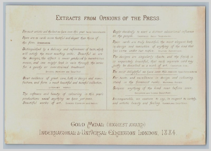 1885 Hildesheimer & Faulkner Printers Christmas New Years Trade Cards #3 3R