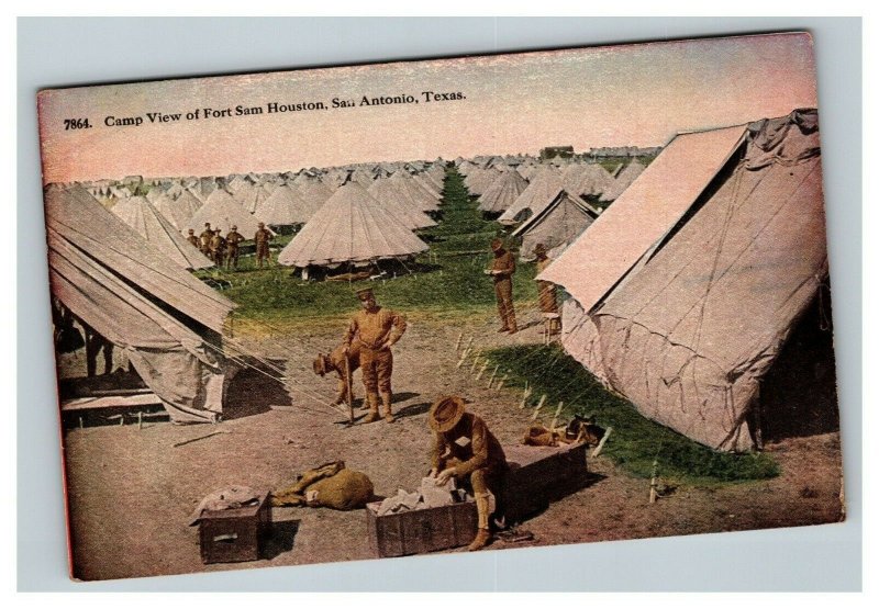 Vintage 1910's Military WW1 Postcard Soldiers Camp Fort Sam Houston San Antonio