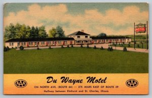 St. Charles  Illinois  Du Wayne Motel   Postcard   1955