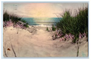 1935 Sand Dunes and Sea Cape Cod Massachusetts MA Hand Colored Vintage Postcard 