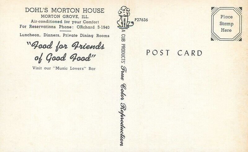 1950s Illinois Morton Grove Dohl's Morton House Postcard  Cub Products 22-11476