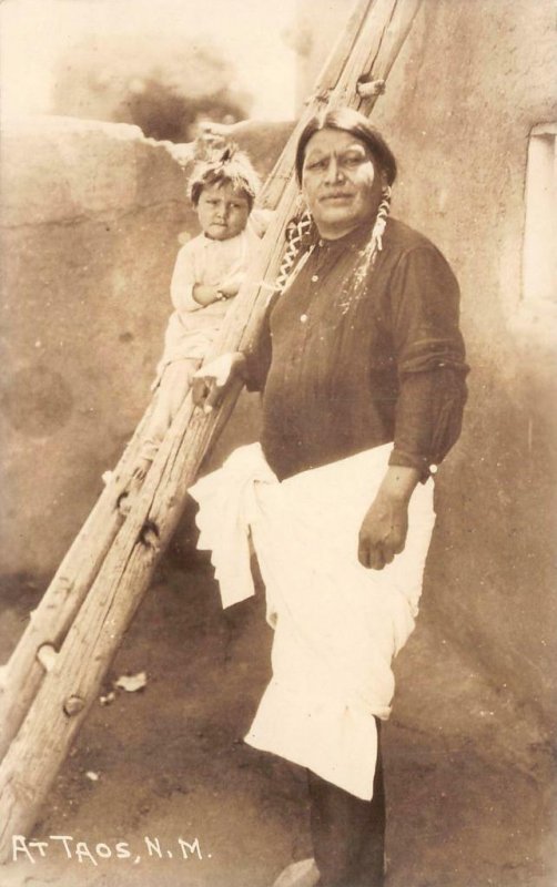 RPPC Native American Indians At Taos, New Mexico Pueblo c1920s Vintage Photo