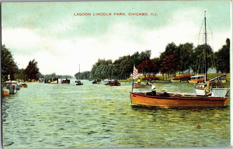 Boats on Lagoon, Lincoln Park, Chicago IL Vintage Postcard U36