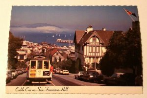 Vintage Postcard San Francisco cable car Hyde Street old autos ocean view ships