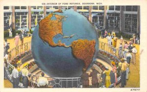 Ford Motor Co Rotunda Interior World Globe Dearborn Michigan linen postcard