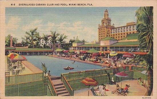 Florida Miami Beach Everglades Cabana Club and Pool 1938 Curteich