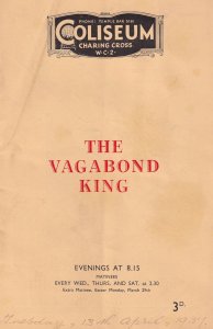 The Vagabond King Coliseum William Worsey Old Theatre Programme