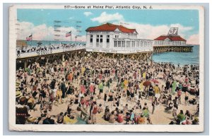 Atlantic City NJ Scene at Heinz Pier Postcard Crowded Beach 1930's