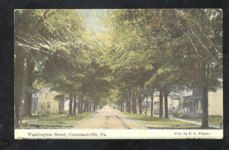 CONNEAUTVILLE PENNSYLVANIA WASHINGTON STREET SCENE VINTAGE POSTCARD PA.