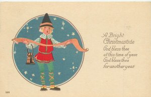 Postcard 500 Art Deco Christmas Caroler with Lantern, A Bright Christmastide