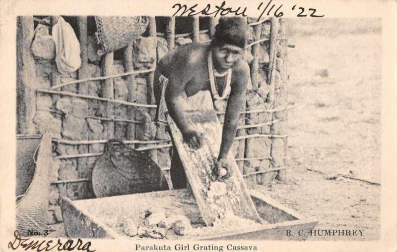 India Parakuta Girl Grating Cassava Topless Woman Antique Postcard J61050