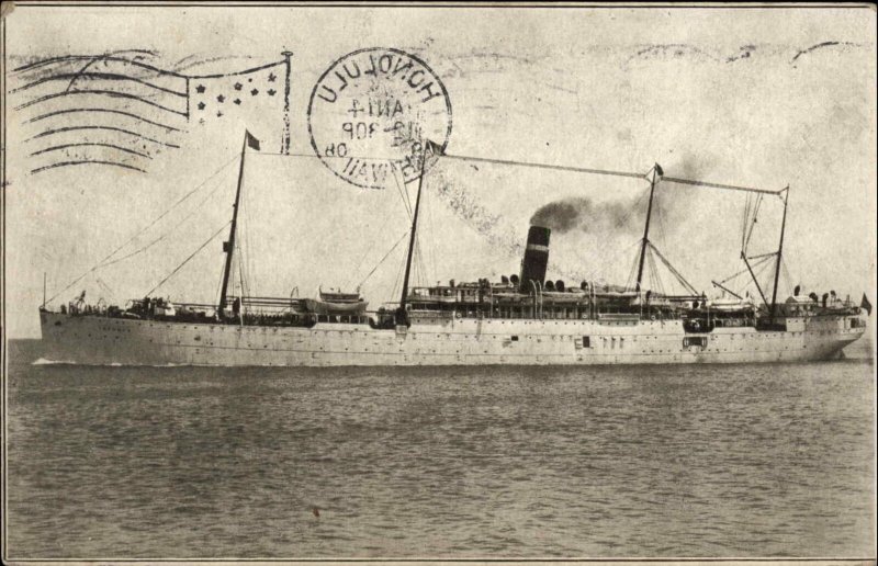 Steamship Sherman Honolulu Hawaii HI Cancel 1908 Postcard