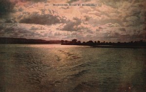 Vintage Postcard Mississippi River By Moonlight V. O. Hammon Publishing