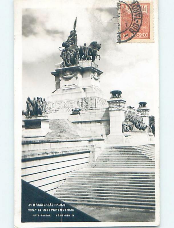 old rppc STATUE BY THE STEPS Sao Paulo Brazil HM1529