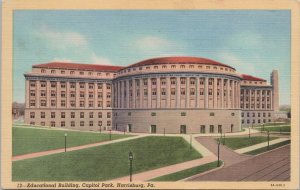 State View~Harrisburg Pennsylvania~Capitol Park~Educational Bldg~Linen Postcard