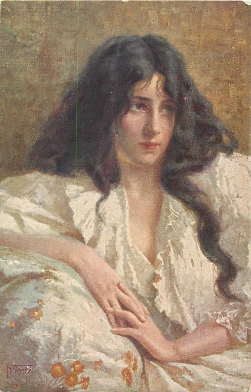 Napoleone Gradi - Souvenirs early art postcard beauty young lady portrait