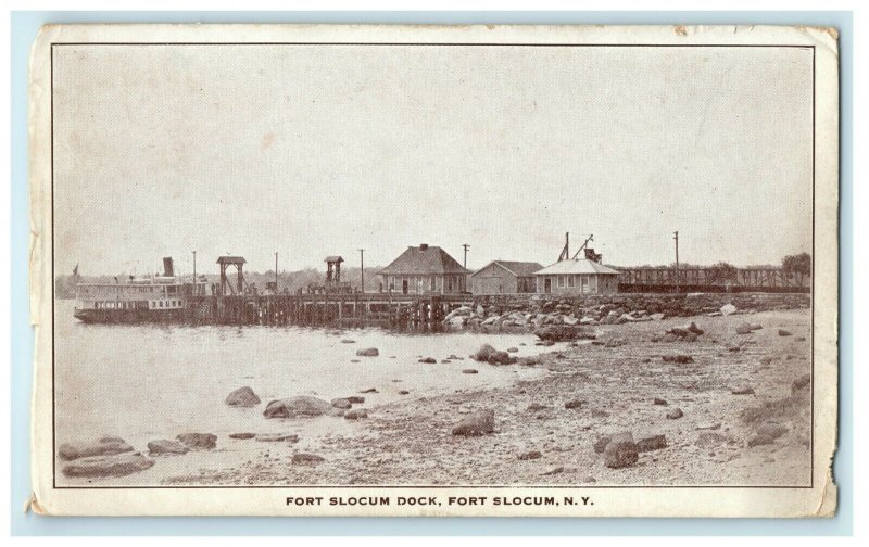 1934 Fort Slocum Dock New York NY Fort Slocum Posted Antique Postcard 